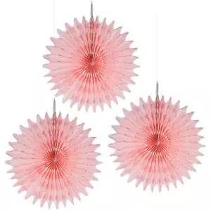 Baby Pink Paper Tissue Rosettes Fan Medallions (3 Pack of 8", 12" or 16") Party - Picture 1 of 4