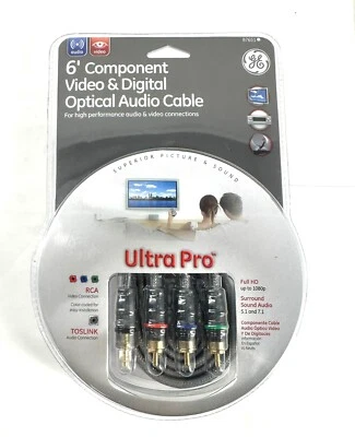 GE ULTRA PRO 6 Ft. COMPONENT VIDEO & DIGITAL OPTICAL AUDIO CABLE RCA TOSLINK NEW - Image 1 of 2