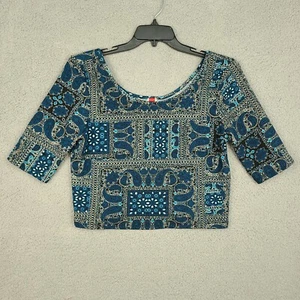 Passport Love T-Shirt Womens Sz Large Paisley Print Allover 3/4 Sleeve Crop Tops - Picture 1 of 11