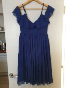 BOOHOO DRESS Ladies UK 10 Occasion Bridesmaid Blue COLD SHOULDER BNWT Ruffle - Picture 1 of 17
