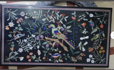 36" x 22" Marble Coffee Table Top Semi precious stones inlay Art Handmade Decor - Image 1 of 4