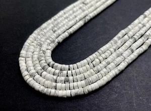 Natural White Howlite Polished Smooth Henshi Rondelle Gemstone Beads RD33 - Picture 1 of 3