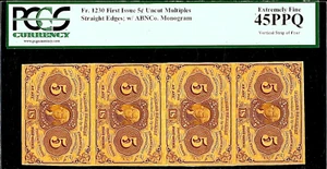 Fractional Fr. 1230 First Issue Uncut Sheet Straight Edges w/ABNCo PCGS EF45 PPQ - Picture 1 of 2