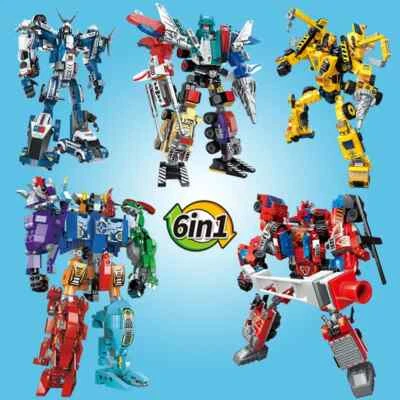6In1 Deformed Robot Figures Building Block Dinosaur Mecha Engineering Car Brick - Image 1 of 4