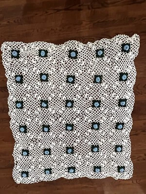 Manta afgana floral de ganchillo casera abuela vintage usada en excelente estado tejida abierta cabaña boho Foto 1 de 4