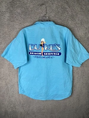 Camisa masculina vintage Crazy Shirts Havaiana média azul botão manga curta acampamento - Imagem 1 de 4