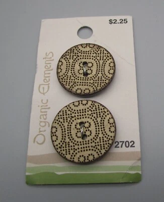 BLUMENTHAL~2 Pcs COCONUT 1 1/8" Organic Elements Round 2-Hole Buttons #2702 - Image 1 of 2