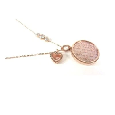 MICHAEL KORS ROSE GOLD TONE,MK MONOGRAM,HEART CHARM,MOP,CRYSTAL,NECKLACE MKJ5641 - Image 1 of 4
