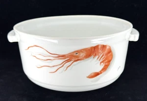 Vintage LIMOGES Aluminite FRUGIER Casserole PRAWN Dish FRANCE Handpainted BAKING - Picture 1 of 9