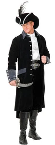 Charades South Seas Pirate Black Coat with Grey Collar & Cuffs Adult Costume - Picture 1 of 1