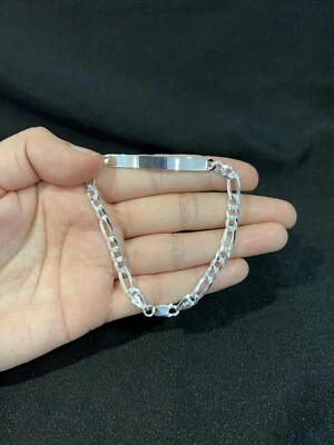 .925 Sterling Silver Mens Boys Girls Womens Name ID Figaro Bracelet 7" & 8" - Image 1 of 4