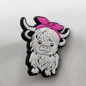 White Cow Option 4 Pink Bow Rubber Pin Black Tone Backing Lapel Backpack Hat - Picture 1 of 2