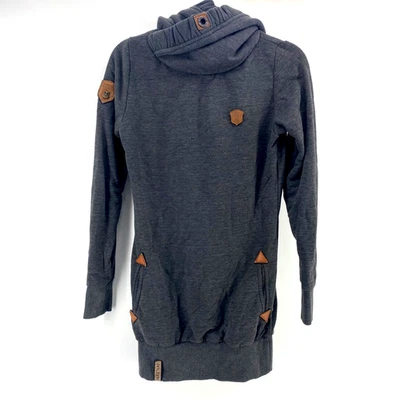 Пуловер Naketano длинный толстовка с капюшоном толстовка темно вересковый серый кожаный акценты размер S - Изображение 1 из 4