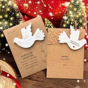 Wooden White Dove Decoration Hanging Xmas Tree Hanging Bauble Gifts - Picture 1 of 12