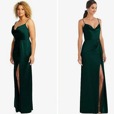 NUEVO SIN ETIQUETAS Vestido Maxi Vestido Drapeado Colección Dessy Imitación Envoltura Capucha Cuello Talla 16 Verde Foto 1 de 4