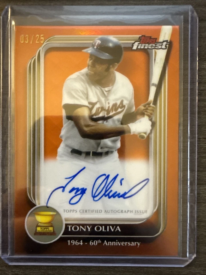 2025 Topps Finest Tony Oliva Rookie Cup Aniversario En Tarjeta Automático Naranja SSP/25 Foto 1 de 3