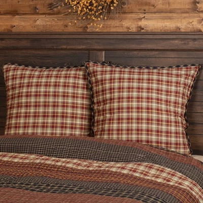 Rustic Euro Sham Red Beckham Cotton Plaid Square Bedroom Decor VHC Brands - Image 1 of 4