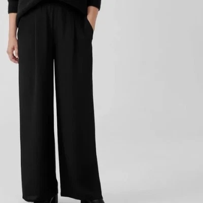 NWT Eileen Fisher $298 High Waisted wide leg pant fluid silk pockets pull on XL - Image 1 of 4