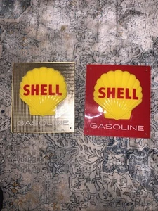 2 Vintage Signs Shell Gas Pump  Hard Plastic  12 x 11 Inch.  Gas Station - Picture 1 of 7