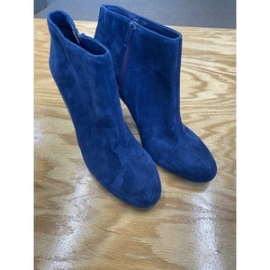 Vice Camuto Boots Women's 12 N Blue Suede Side Zip Cone Heel Fashion Bootie S66 - Picture 1 of 6