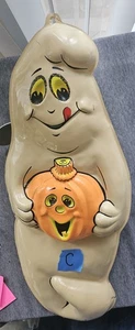 Vintage Artform Vacuform Ghost With Pumpkin Plastic Halloween Decor Tan 24" #C - Picture 1 of 21