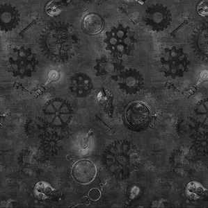 Quilting Treasures - Steampunk Halloween 3 - Gears - Charcoal, Fabric BTY - Picture 1 of 5