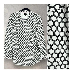 Talbots Top Button Down Shirt Blouse Cotton Black White Chain Print 18W - Picture 1 of 10
