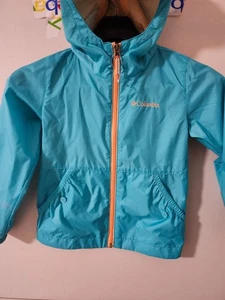 Columbia Jacket Girls XS 6 Green Windbreaker Zip Hoodie Mesh Lined Outdoor Walk - Picture 1 of 21