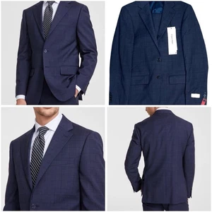 Calvin Klein Men Slim fit Suit Jacket Blazer 40L Navy Blue Plaid Stretch New NWT - Picture 1 of 6
