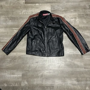 Wilsons Leder Moto Jacke Herren Medium Schwarz Braun Racing Streifen Retro Vintage - Bild 1 von 11