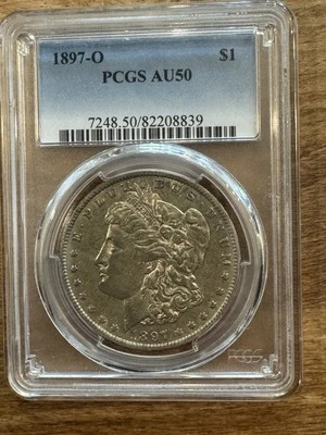1897-O $1 PCGS AU50, Morgan Dollar, Better Date, New Orleans, 1025 - Image 1 of 4