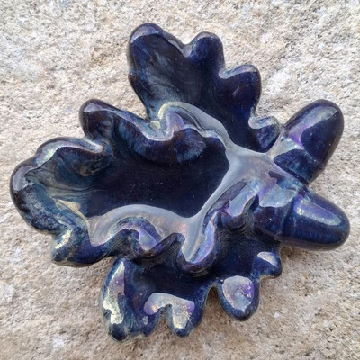 Vide Poche Grès Rambervillers Feuille De Chêne Glands Ancien Presse Papier Flamm - Photo 1/4