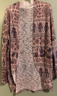 Cárdigan manga larga estampado espiritual rosa, púrpura y blanco  Foto 1 de 3