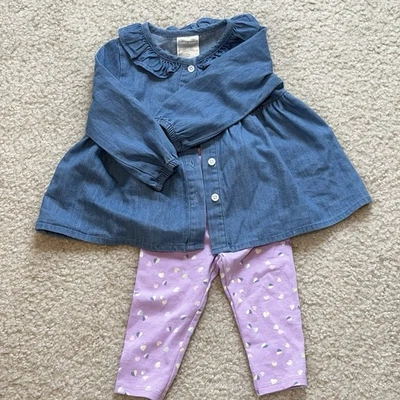 Conjunto First Impressions Bebé Niña 6-9M Denim Volantes Top + Leggings Corazón Lila Foto 1 de 4