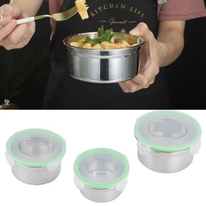 3Pcs Stainless Steel Sealed Food Storage Box with Lid For Fridge Kitchen Lunch - Picture 1 of 12