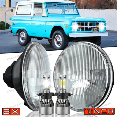 一对 7 英寸圆形高/低光束 LED 车头灯铬合金适用于福特野马 1966 - 1978 — 第 1/4 张图片