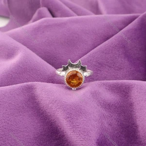 Anillo redondo de noviembre con piedras preciosas de citrino para hija y joyería de plata 925 - Imagen 1 de 6