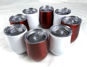 Lot 8 Stemless Wine Glass Tumbler White/Red Stainless Steel Christmas, Free Ship - Picture 1 of 12