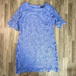 Madison Leigh Petite 12P Periwinkle Floral Lace Overlay Sheath Dress - Picture 1 of 6