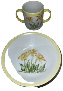 Mikasa Frühling Suppe/Ceral Schale/2 Henkeltasse Handmuster Narzissenmuster 1983 - Bild 1 von 4