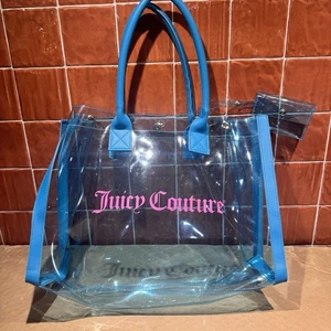 Borsa JUICY COUTURE trasparente blu chiaro rosa tote bag spiaggia scuola pernottamento - Foto 1 di 7