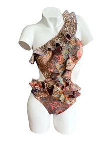 Zimmermann Devi Volantes Una Pieza | Empalmado, Cachemira, Un Hombro, Volantes, Recorte - Imagen 1 de 14