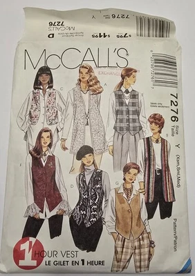 McCalls Pattern 7276 One Hour Vest Size Y (Xsm,Sml,Med) 1994 - Image 1 of 3