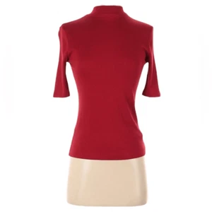 A New Day Size XS Red Mock Neck Turtleneck Half Sleeve Ribbed Top Shirt Blouse - Picture 1 of 7