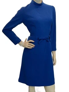 Sz M Vtg 60s Blue Dress High End WOOL Bardley Hidden Metal Zipper Classic 1960s - Picture 1 of 13