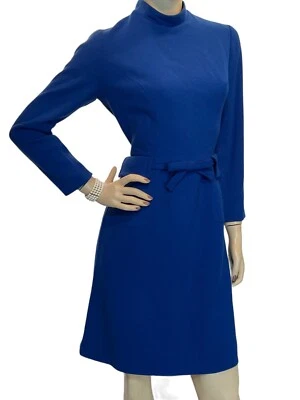 尺寸 M 复古 60 年代蓝色连衣裙高端羊毛巴德利隐藏金属拉链经典 20 世纪 60 年代 — 第 1/4 张图片