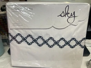 Sky Embroidered Percale 100% Cotton King Size 3 Piece Comforter Cover Color Navy - Picture 1 of 4