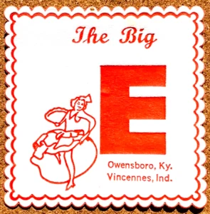 Owensboro Kentucky EXECUTIVE INN HOTEL & BAR Vincennes Indiana BIG E Bar Coaster - Imagen 1 de 2