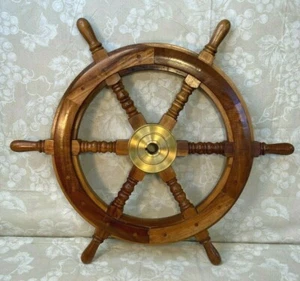 Vintage Schiffsrad aus Messing und Holz - Bild 1 von 12