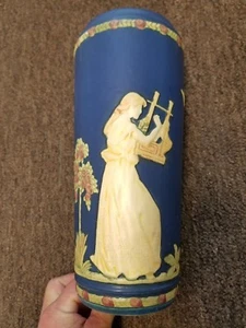 WELLER 11" Blue Ware (Maidens Dancing) Playing Harp & Flowers Vase Circa 1920's - Picture 1 of 12